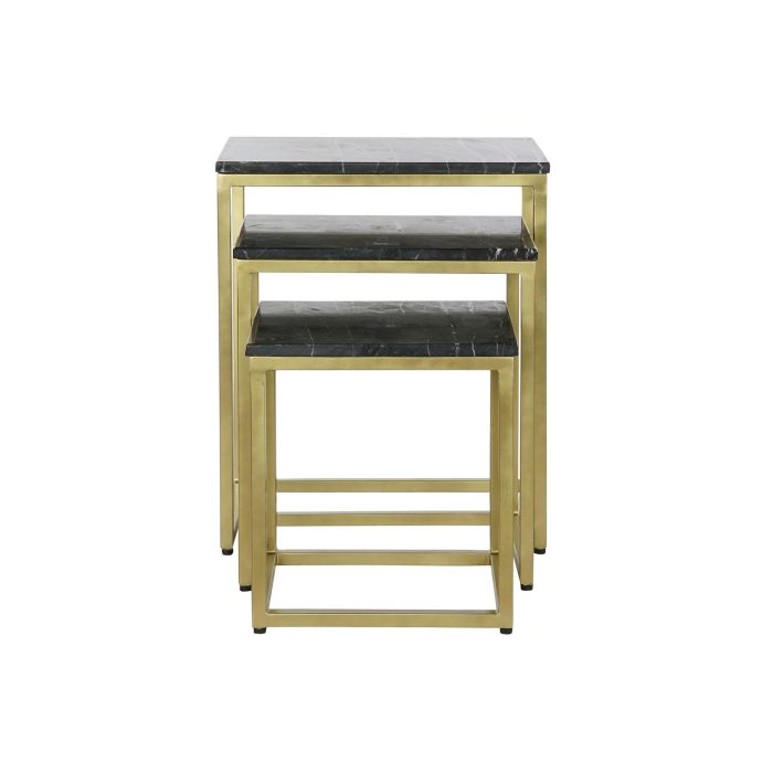 DKD Home Decor Mesita Auxiliar Glam Set de 3 Negro Dorado Hierro Marmol 35 x 60 x 50 cm 4