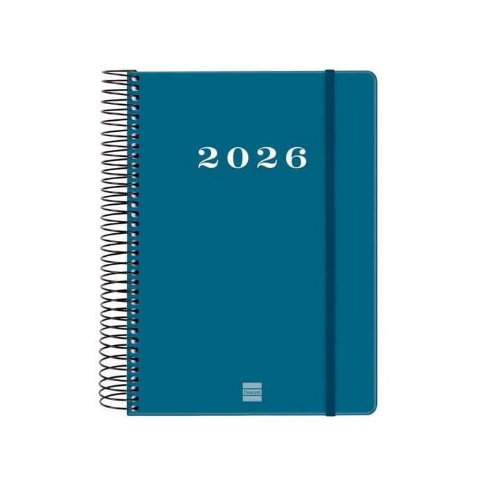 Finocam E10-155x212 mm Agenda Espiral My 1 día por página Tapa Dura Azul 2026, formato similar DIN A5 con goma elástica