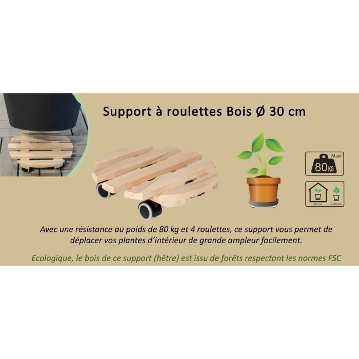 Soporte EDA sobre ruedas Ø 30 cm en madera - 4 ruedas - 30 x 30 x H.8 cm 2 Soporte EDA sobre ruedas Ø 30 cm en madera - 4 ruedas - 30 x 30 x H.8 cm 2