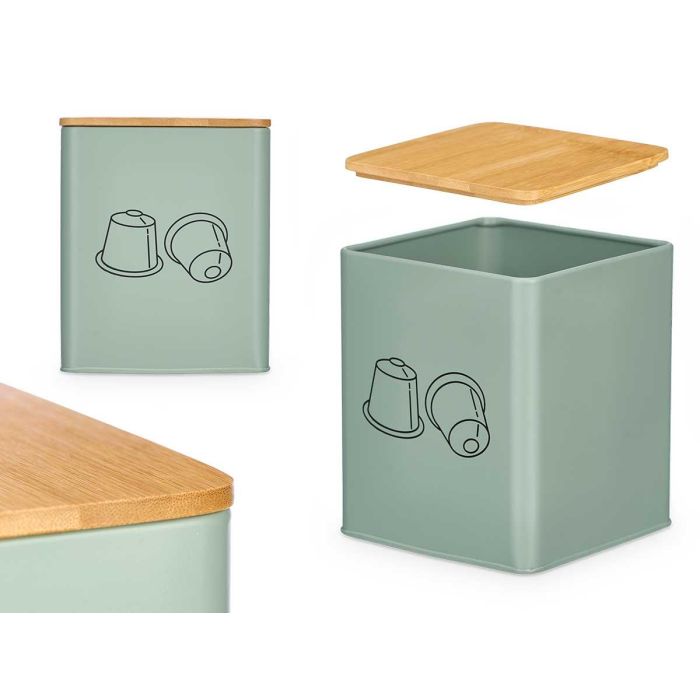 Kinvara Tarro Cuadrado con Tapa de Bambú, Portacápsulas de Metal, Verde Menta, 14x16.5x14 cm (12 Unidades) 0 Kinvara Tarro Cuadrado con Tapa de Bambú, Portacápsulas de Metal, Verde Menta, 14x16.5x14 cm (12 Unidades) 0