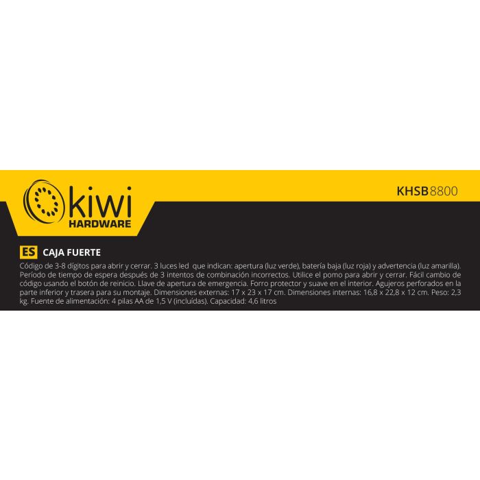 Kiwi Caja Fuerte 4.6L, 26 x 20 x 20 cm 7 Kiwi Caja Fuerte 4.6L, 26 x 20 x 20 cm 7