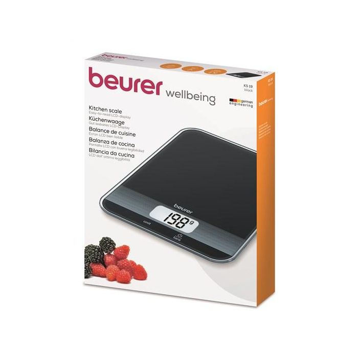 Beurer KS-19 Balanza de Cocina Negra con Pantalla LCD, Capacidad 5 kg, Vidrio Ultra Plano 2 Beurer KS-19 Balanza de Cocina Negra con Pantalla LCD, Capacidad 5 kg, Vidrio Ultra Plano 2