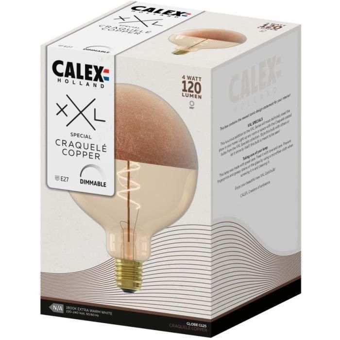 Bombilla LED E27 - CALEX - ESPECIALES XXL G125 - Filamento espiral simple - 4 W - 120 lm - 1800 K - Cobre 3