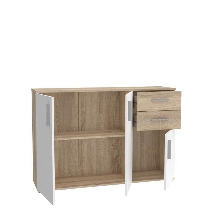 Mueble de almacenaje IKOLI - 3 puertas, 2 cajones - Decoración roble Sonoma y blanco - L119,6 x P31,4 x H81,7 cm - Tiradores de plástico 3 Mueble de almacenaje IKOLI - 3 puertas, 2 cajones - Decoración roble Sonoma y blanco - L119,6 x P31,4 x H81,7 cm - Tiradores de plástico 3