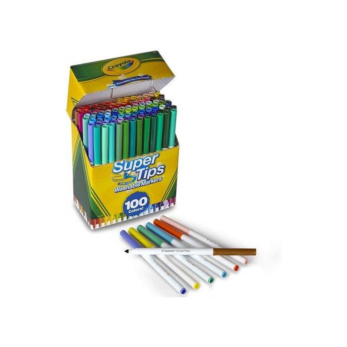 Crayola Rotuladores Súper Punta Lavables, Set de 100 unidades. Aptos para niños de 3 años en adelante. Medidas: 14,5x8,5x18 cm