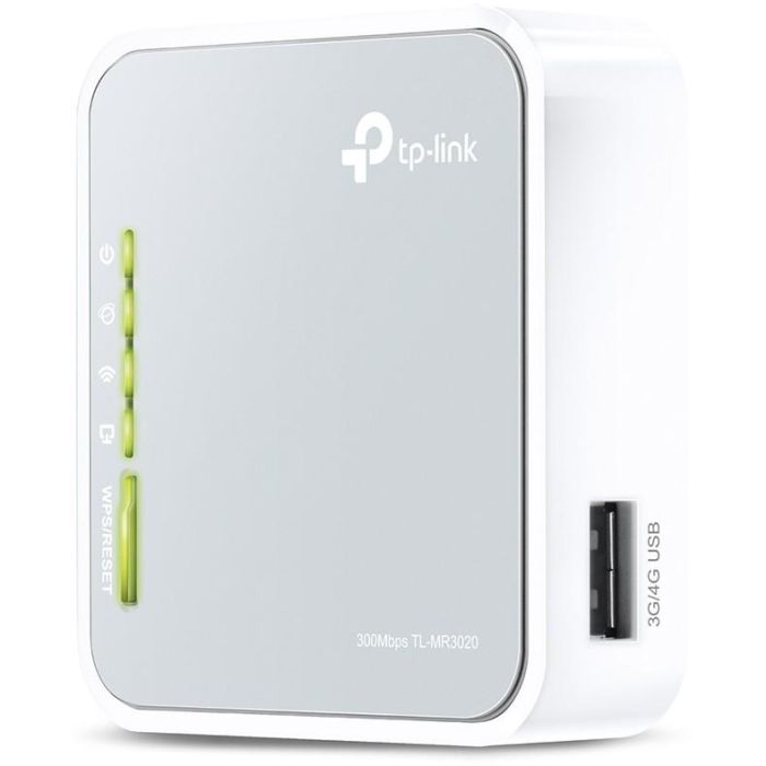 TP-Link TL-MR3020 Router Portátil Wi-Fi N150 Mbps (2.4 GHz) para Módem USB 3G/4G, Ethernet Rápido, Gris/Blanco