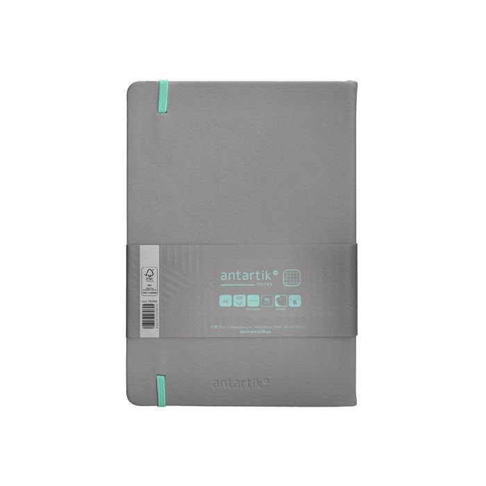 Cuaderno Con Gomilla Antartik Notes Tapa Dura A5 Hojas Cuadricula Gris Y Turquesa 100 Hojas 80 gr Fsc 2