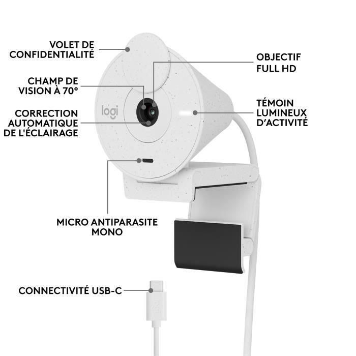 Logitech Brio 300 Full HD Webcam con confidencialidad, reducción de micro ruido, USB -C - Broken White 5 Logitech Brio 300 Full HD Webcam con confidencialidad, reducción de micro ruido, USB -C - Broken White 5