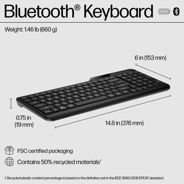HP 460 Teclado Bluetooth Inalámbrico Multi-dispositivo (3), Compacto con Numpad, Batería 24 meses, Teclas Ergonómicas, Resistente a Derrames 2