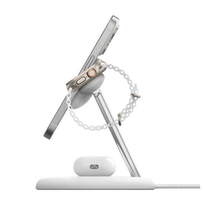Belkin WIZ023VFWH Base de Carga Inalámbrica 3 en 1 Qi2 15W para iPhone, Apple Watch y AirPods, Blanco 3