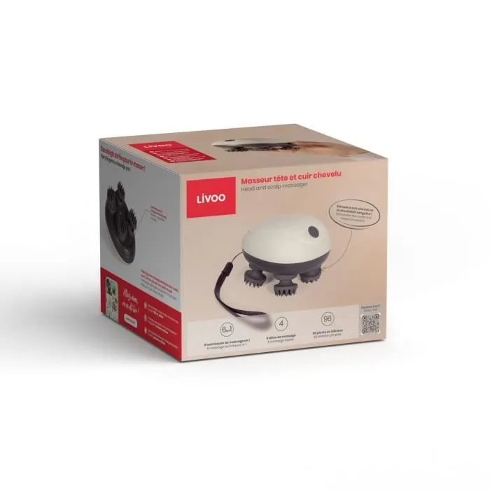 LIVOO DOS202 Masajeador de Cabeza y Cuero Cabelludo, 2 Horas, 96 Púas, 4 Cabezales, 3 Modos, IPX4, Crema / Gris Oscuro 2 LIVOO DOS202 Masajeador de Cabeza y Cuero Cabelludo, 2 Horas, 96 Púas, 4 Cabezales, 3 Modos, IPX4, Crema / Gris Oscuro 2