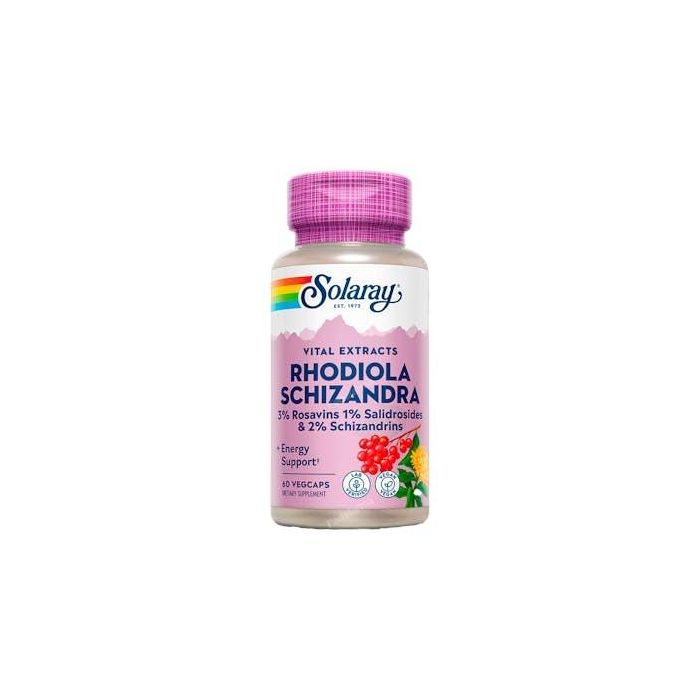 Solaray Schizandra Rodhiola 500mg 60 Cápsulas Veganas para Fatiga Mental y Física, Mejora la Resistencia y Bienestar