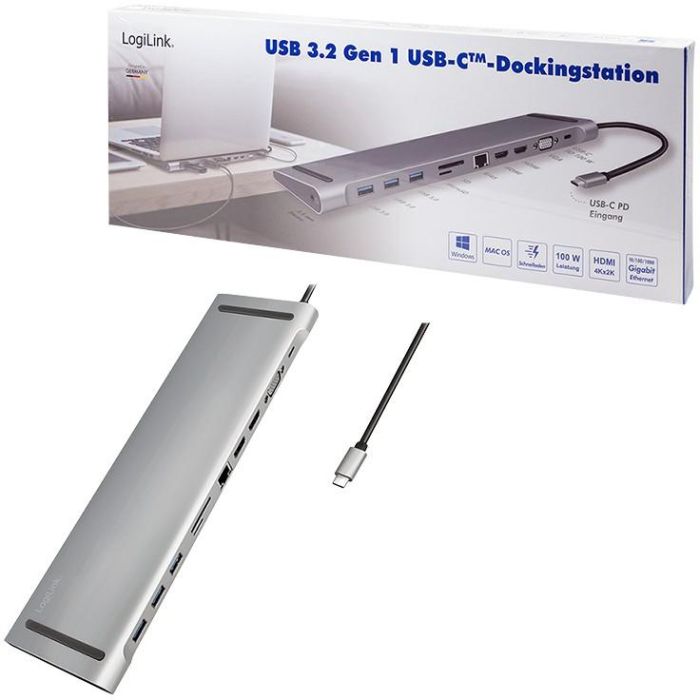 LogiLink UA0373 Docking Station USB-C 11-in-1 PD 100W Aluminio Plata para Windows/Mac/Linux 9