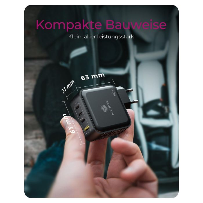 ICY BOX IB-PS1040-PD Cargador GaN 100W con 4 Puertos y Power Delivery 3.0 Negro 3