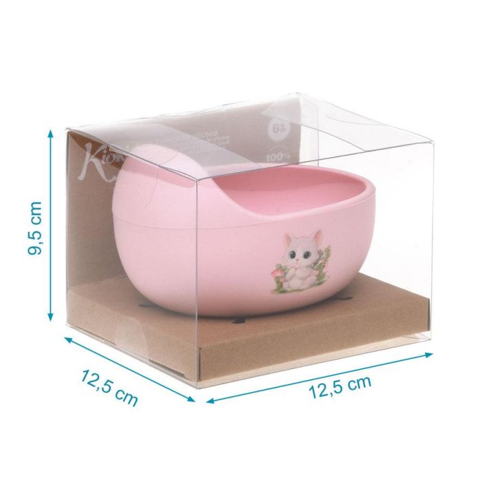 KioKids Cuenco Silicona Bebé Antideslizante con Ventosa Rosa - Lovely Friends, Apto Microondas/Lavavajillas, +6 Meses, 100% Grado Alimenticio, BPA Free