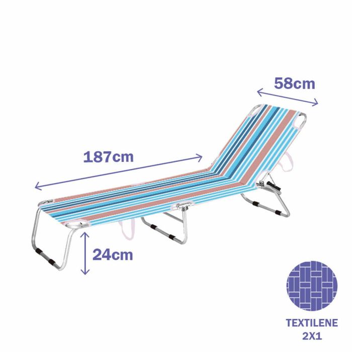 Marbueno Tumbona Plegable Rayas Naranjas y Azules Azul Playa y Piscina 187X58X24 cm 10466 1