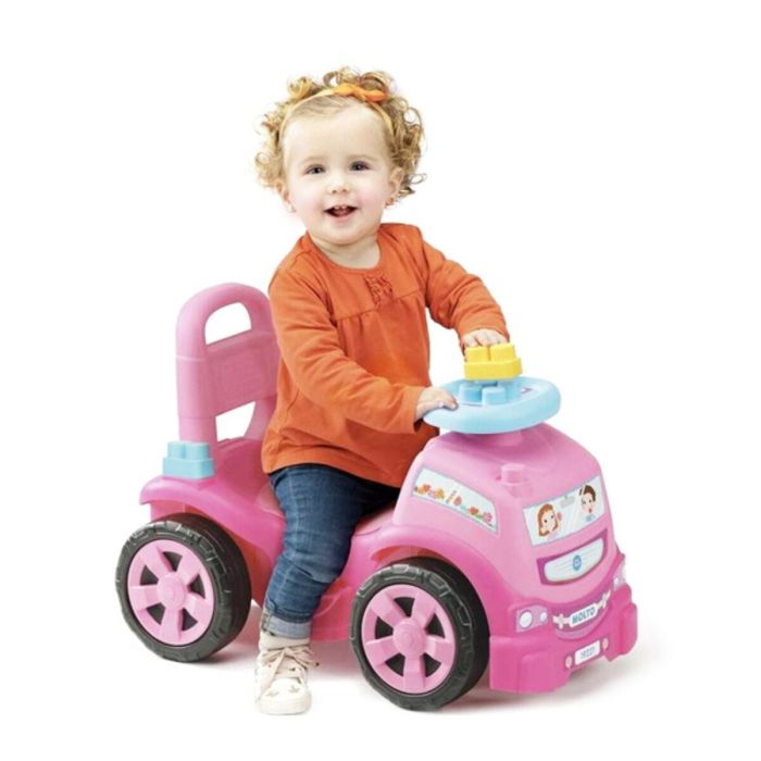 Molto Correpasillos Camión Rosa con 10 Blocks Incluidos, de 89 cm de Largo, Fabricado en Plástico, Recomendado para Niños a Partir de 18 Meses