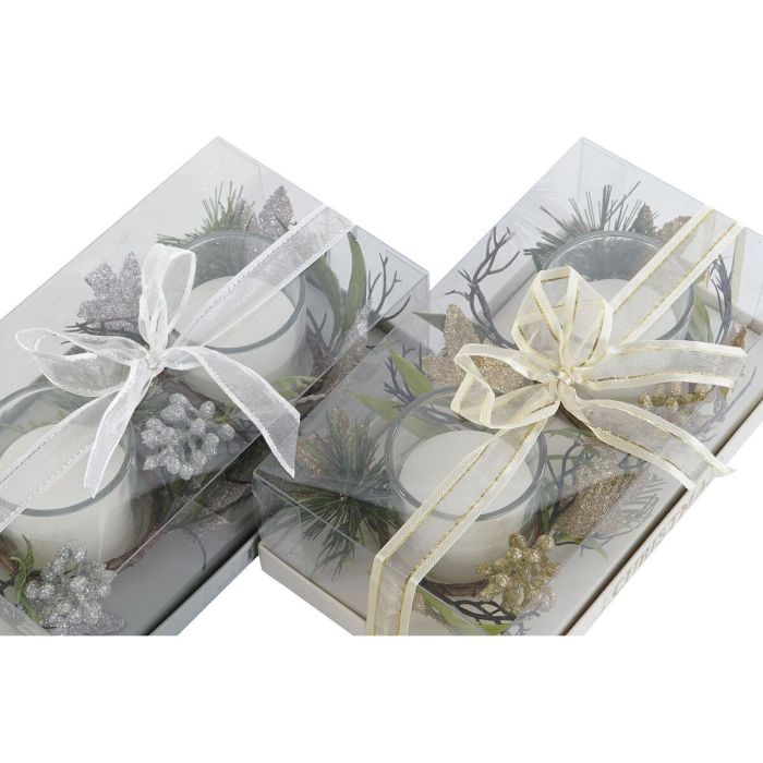 Vela Navidad Moderna DKD Home Decor Plateado Dorado 10 x 7 x 10 cm Set de 2 (2 Unidades) 3