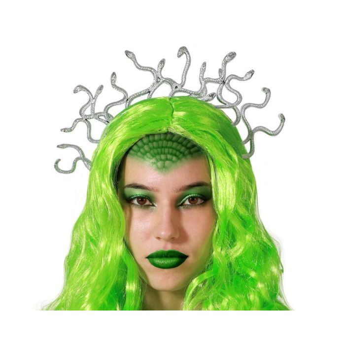 Diadema Plateada Rígida Con Serpientes Estilo Medusa para Disfraces y Carnaval