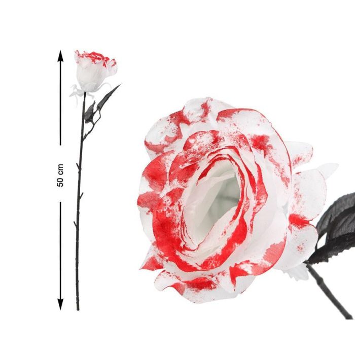 Flor Blanca de 50 cm con Manchas de Sangre para Decoración Terrorífica - Ideal para Halloween y Temáticas Góticas