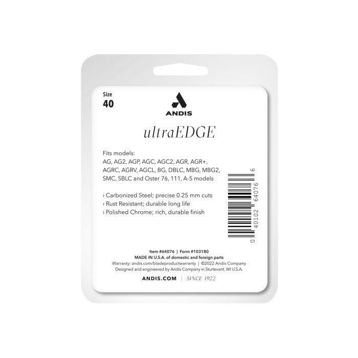 Andis S-40 Cuchilla de Acero UltraEdge Carbonizado 0.25 mm. Más Afilada, Duradera, Cromada Anti-Corrosión y Óxido. 2 Andis S-40 Cuchilla de Acero UltraEdge Carbonizado 0.25 mm. Más Afilada, Duradera, Cromada Anti-Corrosión y Óxido. 2