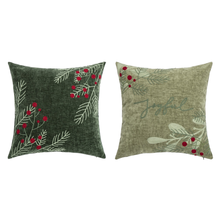 DKD Home Decor Funda Cojín Navidad Alpina de Chenilla Verde 45x45 cm con Cremallera Pack 4 Unidades 435 g/m²