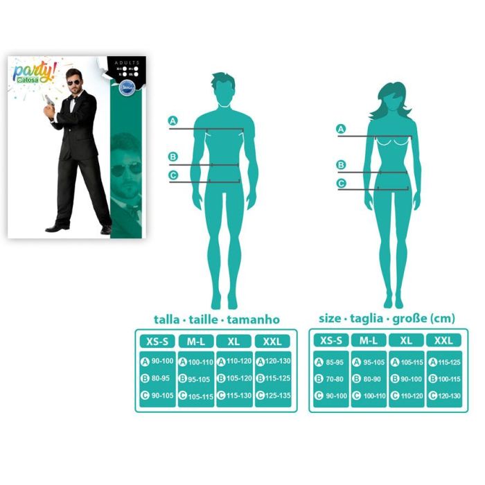 Disfraz Agente Secreto Hombre Adulto XL Traje Negro Chaqueta Pantalón Camisa 3