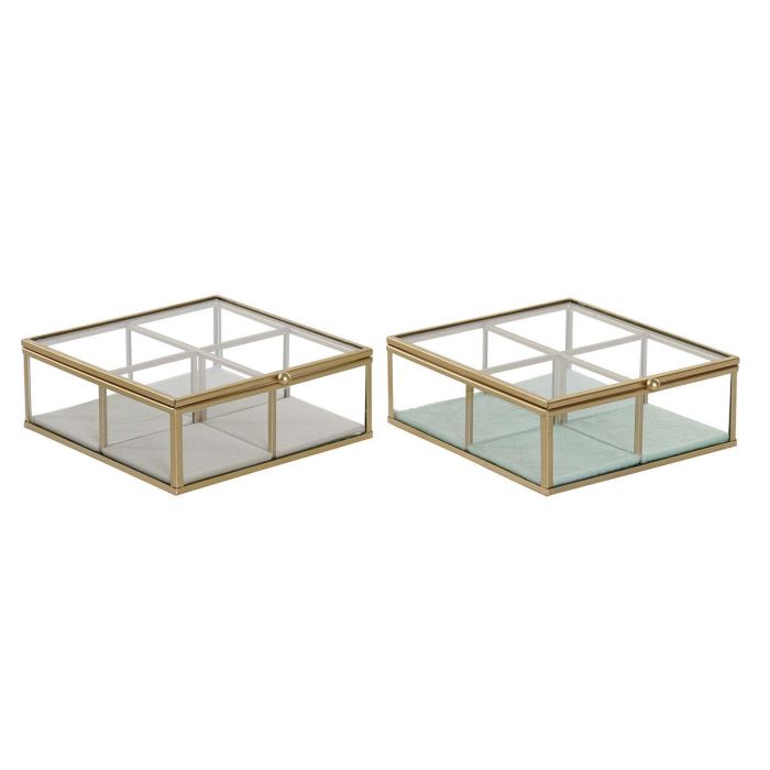 Joyero Chic DKD Home Decor Verde Menta Gris Claro 15 x 5.5 x 15 cm (2 Unidades) Joyero Chic DKD Home Decor Verde Menta Gris Claro 15 x 5.5 x 15 cm (2 Unidades)