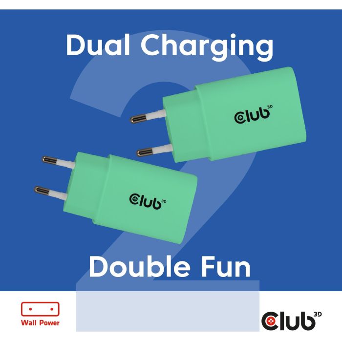 Club3D Lifestyle Ladegerät USB-C 30Watt. 2Stk grün retail 12 Club3D Lifestyle Ladegerät USB-C 30Watt. 2Stk grün retail 12