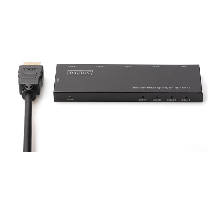 Digitus Divisor HDMI Ultra Slim 1x4, 4K@60Hz, Full HD, Negro, Metal
