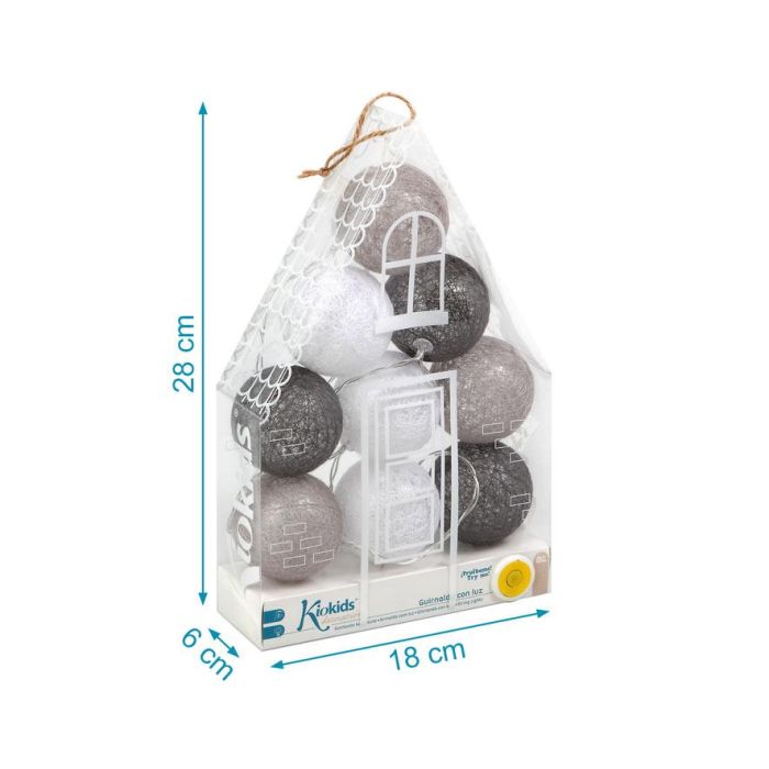 KioKids Guirnalda LED Gris 1,5m con 9 Bolas A Pilas para Habitación Infantil 5