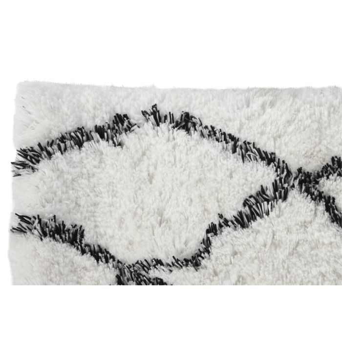 DKD Home Decor Alfombra Boho 100% Poliéster Blanco Negro Rombos 180x120 cm 1500 gsm