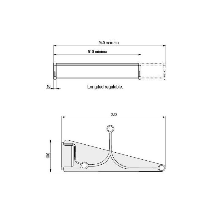 Servetto 1228.103 Organizador Zapatero Extensible Armario 510-940mm Sujeción Lateral/Frontal Aluminio Plástico Blanco-Níquel 1