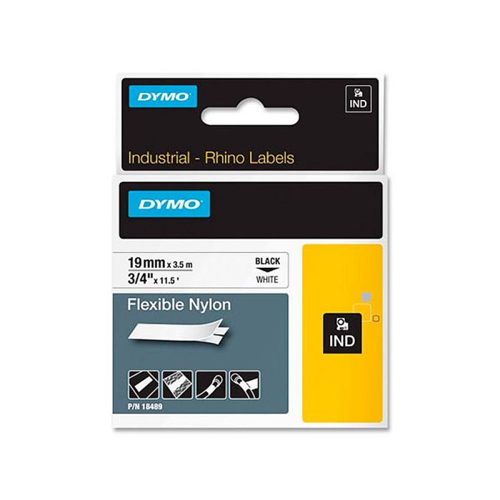 Dymo Rhino Cinta De Etiquetas Industrial Adhesiva Id1-19, Negro Sobre Blanco De 19 mmx3´5 M, Nylon Flexible S0718120 1