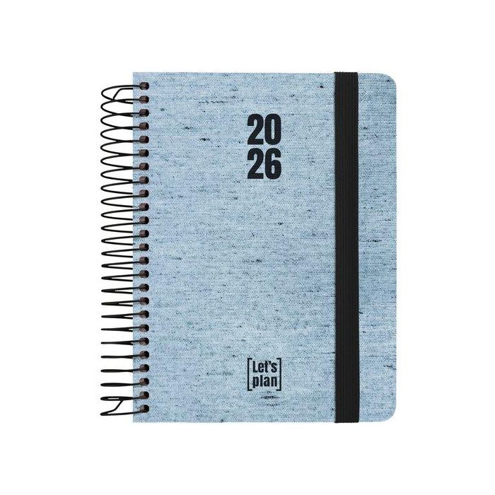 Agenda Anual (2026) Grafoplas Ecojeans Espiral Tapa Extradura Con Goma A6 170X145 D/P Azul