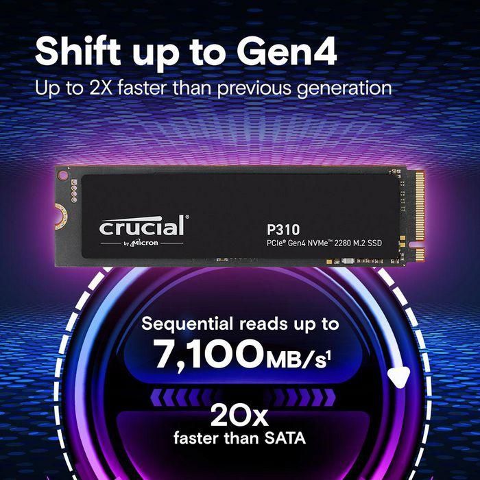 Crucial P310 SSD 1TB NVMe PCIe Gen4 M.2 2280 Velocidad Lectura 7100 MB/s 1