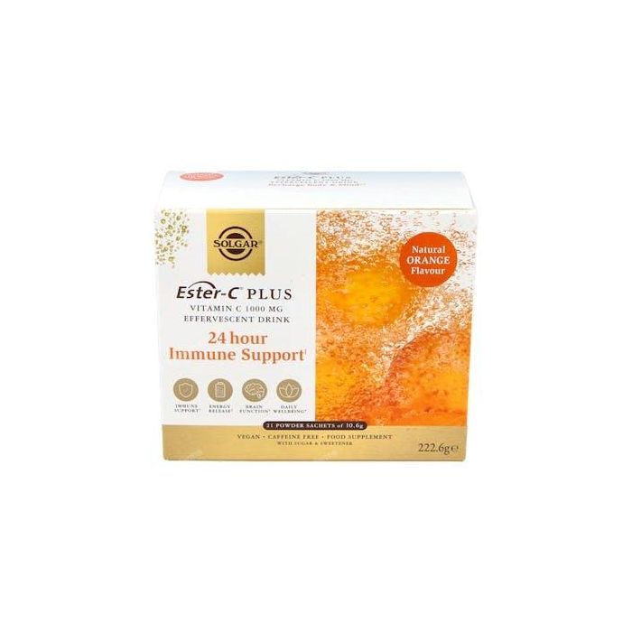 Solgar Ester-C Efervescente Vitamina C 1000mg con Vitaminas B, Zinc y Magnesio Sabor Naranja 21 Sobres