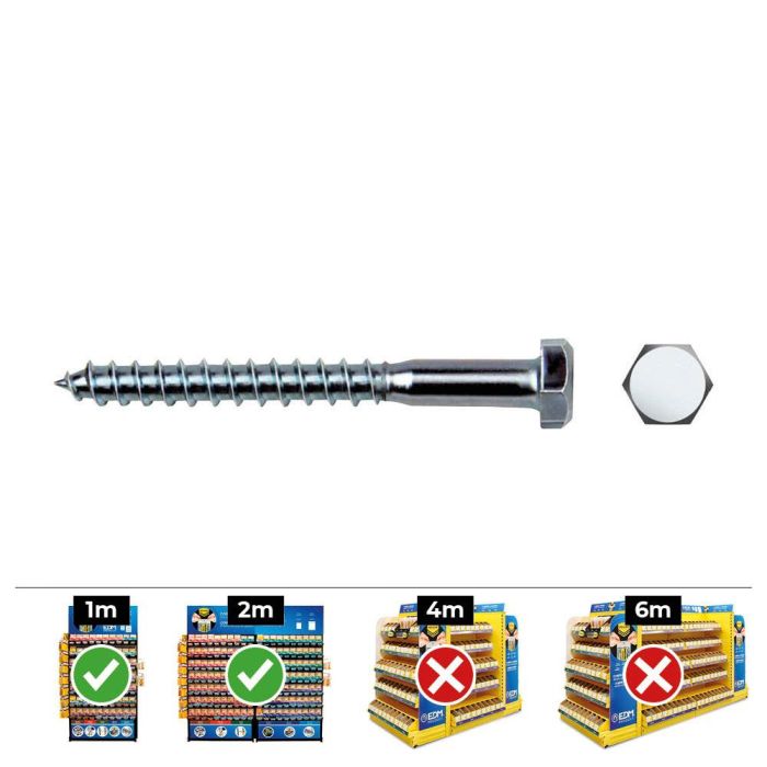 Celo Tirafondo Hexagonal Acero Zincado Ø6x50mm Din 571 - Caja 100 unid.