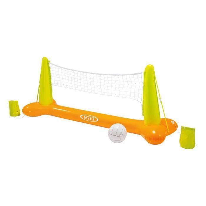 Intex 56508 Juego de Voleibol Hinchable para Piscina, Portería Flotante 239x64x91 cm, Vinilo Naranja y Verde con Red y Balón