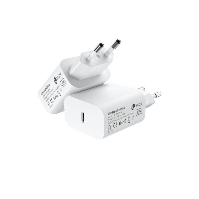 Leotec LECSPH20W1W Cargador de Pared USB-C Power Delivery 3.0 20W Carga Rápida Universal para Smartphones y Tablets Blanco
