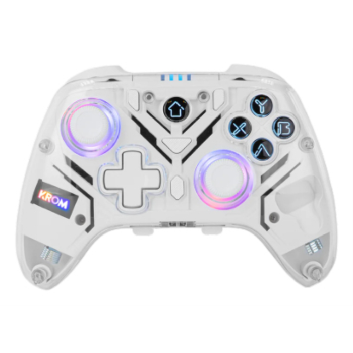 Krom NXKROMKRYSTAL Mando y Volante Inalámbrico Bluetooth/USB Transparente para Android, Nintendo Switch, PC, iOS