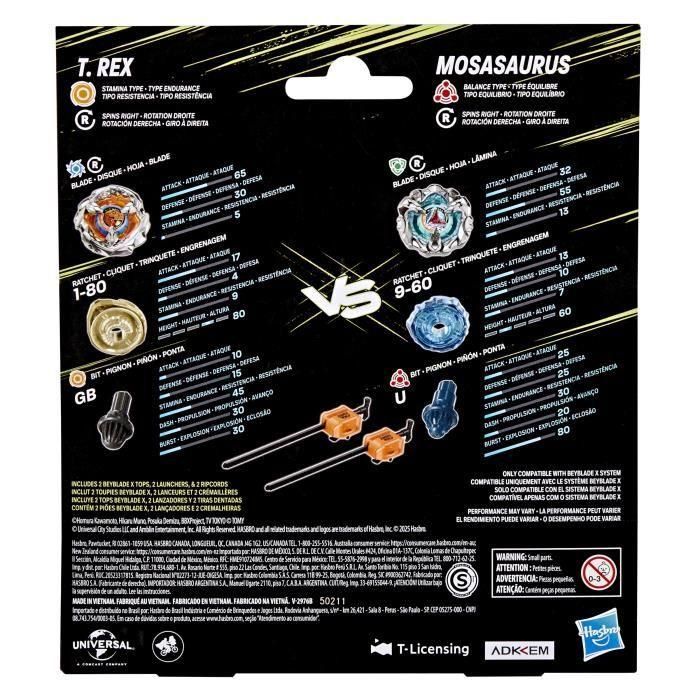 Hasbro HASG1898ES0 Beyblade X Jurassic World T. Rex vs. Mosasaurus - Set 2 Peonzas Takara Tomy y 2 Lanzadores, 8+ Años 4 Hasbro HASG1898ES0 Beyblade X Jurassic World T. Rex vs. Mosasaurus - Set 2 Peonzas Takara Tomy y 2 Lanzadores, 8+ Años 4