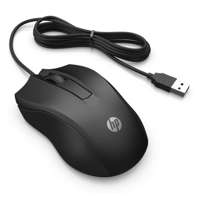 HP Mouse con Cable 100, Diseño Ambidiestro Ergonómico para Comodidad Todo el Día y Movimientos Fluidos