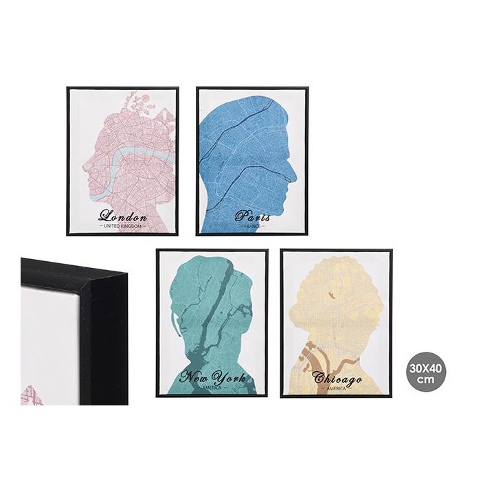 Giftdecor Cuadros Cara Rey S3 Surtidos 30x40 cm - Marco Negro - Canvas y Madera MDF Azul, Amarillo, Rosa, Verde (8 Unidades)