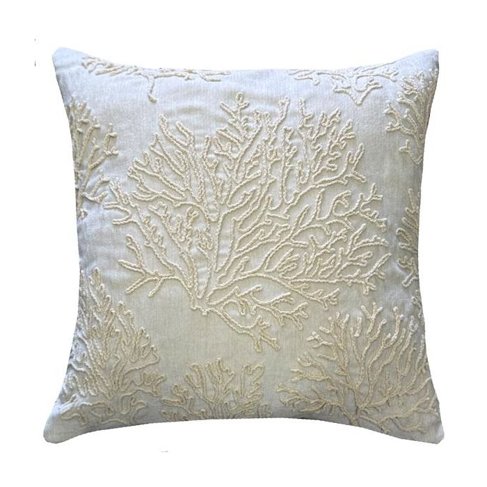 DKD Home Decor Cojín Decorativo Mediterráneo de Chenilla Color Crema 45x45 cm con 15 cm de Fondo y Cremallera - Pack de 2 Unidades
