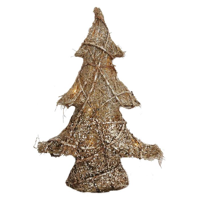 DKD Home Decor Árbol de Navidad Artificial Alpina de Ratán con Luces LED Integradas Marrón y Dorado para Decoración del Hogar 60 cm Alto
