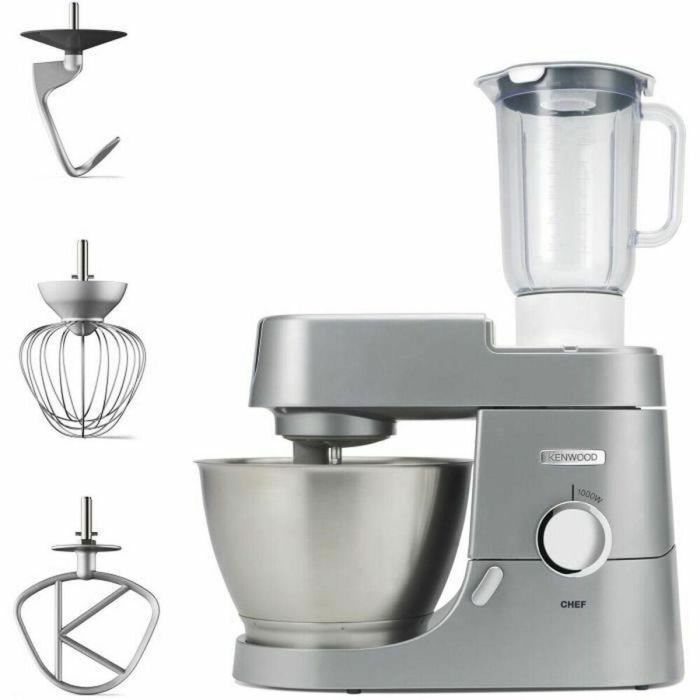 Kenwood KVC3110S Robot de Pastelería CHEF 1000W con Batidora, Cuerpo Metálico, Kit de Repostería Profesional, Libro de Recetas, Color Plata