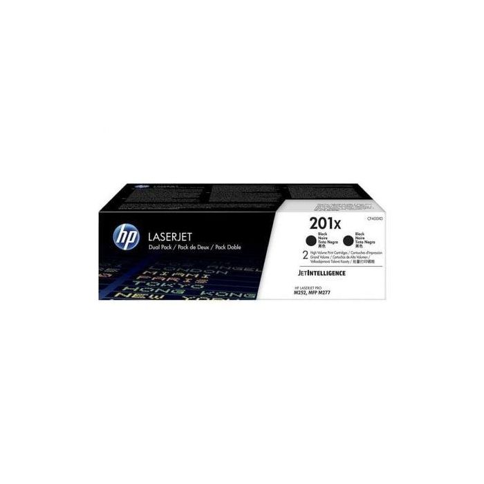 HP CF400XD 201X Pack 2 Cartuchos Tóner Original Negro Alto Rendimiento XL 5600 Páginas para LaserJet Pro
