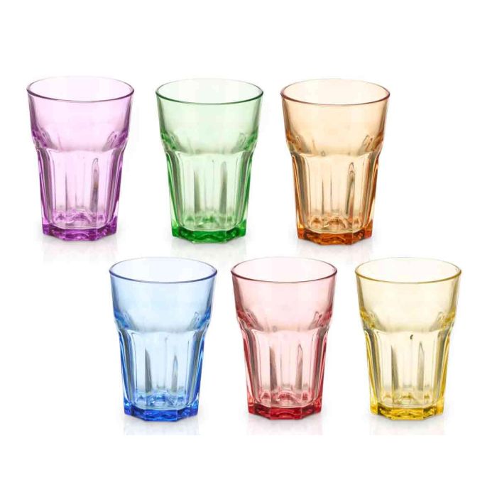 Vaso de Vidrio Vivalto 360 ml - Pack de 6 Colores (Amarillo, Azul, Naranja, Morado, Rosa, Verde) - 8.5x12x8.5 cm (24 Unidades) 1 Vaso de Vidrio Vivalto 360 ml - Pack de 6 Colores (Amarillo, Azul, Naranja, Morado, Rosa, Verde) - 8.5x12x8.5 cm (24 Unidades) 1