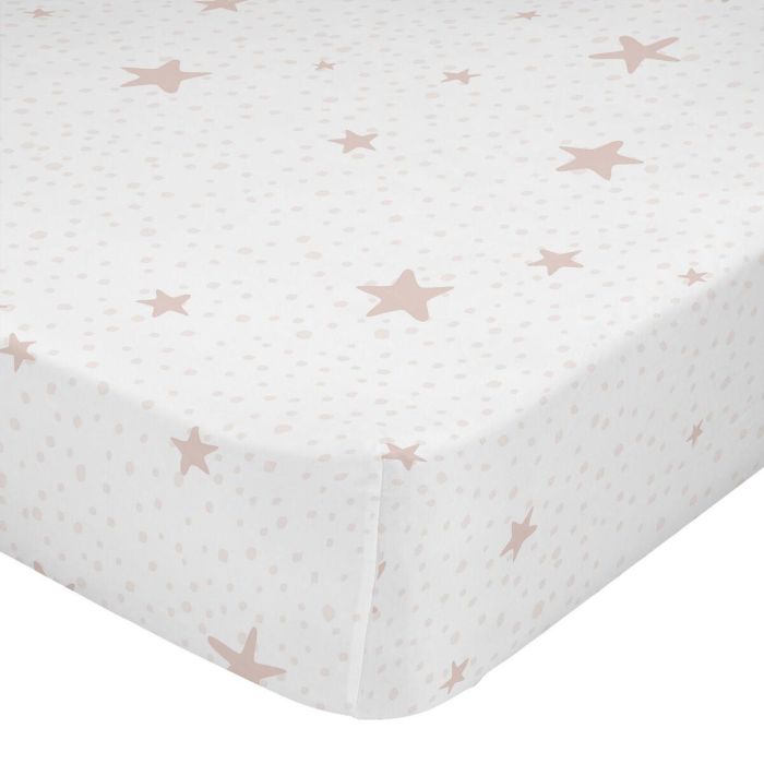 Sábana Bajera HappyFriday BASIC KIDS Blanco Rosa 60 x 120 x 14 cm Estrellas